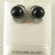 Load image into Gallery viewer, 9110281-Solid-Sterling-Silver-925-Black-Onyx-Cubic-Zirconia-Stud-Earrings