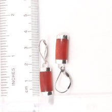 Load image into Gallery viewer, 9110365-Solid-Silver-925-Leverback-Curved-Shaped-Red-Jade-Dangle-Earrings