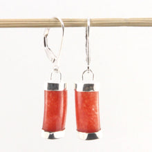 Load image into Gallery viewer, 9110365-Solid-Silver-925-Leverback-Curved-Shaped-Red-Jade-Dangle-Earrings