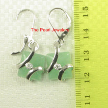 Load image into Gallery viewer, 9110383-Solid-Sterling-Silver-925-Jade-Cubic-Zirconia-Leverback-Dangle-Earrings