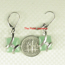 Load image into Gallery viewer, 9110383-Solid-Sterling-Silver-925-Jade-Cubic-Zirconia-Leverback-Dangle-Earrings