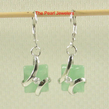 Load image into Gallery viewer, 9110383-Solid-Sterling-Silver-925-Jade-Cubic-Zirconia-Leverback-Dangle-Earrings