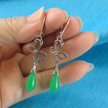 Load image into Gallery viewer, 9110523-Solid-Silver-925-Love-knot-Green-Jade-Leverback-Dangle-Earrings