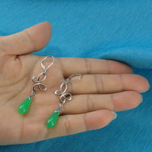 Load image into Gallery viewer, 9110523-Solid-Silver-925-Love-knot-Green-Jade-Leverback-Dangle-Earrings
