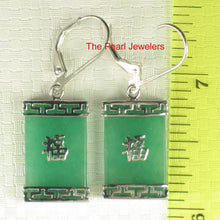 Load image into Gallery viewer, 9110573-Solid-Silver-925-Good-Fortune-Green-Jade-Leverback-Dangle-Earrings