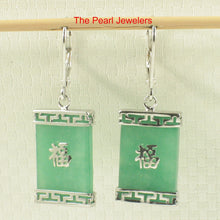 Load image into Gallery viewer, 9110573-Solid-Silver-925-Good-Fortune-Green-Jade-Leverback-Dangle-Earrings