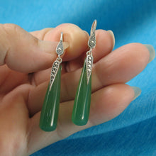 Load image into Gallery viewer, 9110603-Solid-Sterling-Silver-925-Hook-Tube-Blue-Green-Agate-Dangling-Earrings