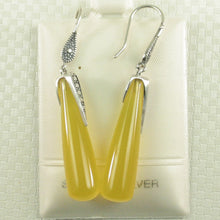 Load image into Gallery viewer, 9110604-Solid-Sterling-Silver-925-Hook-Tube-Blue-Yellow-Agate-Dangling-Earrings