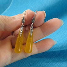 Load image into Gallery viewer, 9110604-Solid-Sterling-Silver-925-Hook-Tube-Blue-Yellow-Agate-Dangling-Earrings