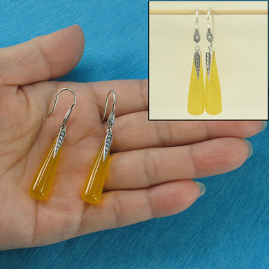 9110604-Solid-Sterling-Silver-925-Hook-Tube-Blue-Yellow-Agate-Dangling-Earrings