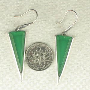 9110613-Green-Agate-Triangle-Solid-Sterling-Silver-.925-Hook-Drop-Dangle-Earrings