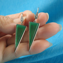 Load image into Gallery viewer, 9110613-Green-Agate-Triangle-Solid-Sterling-Silver-.925-Hook-Drop-Dangle-Earrings