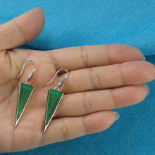 Load image into Gallery viewer, 9110613-Green-Agate-Triangle-Solid-Sterling-Silver-.925-Hook-Drop-Dangle-Earrings