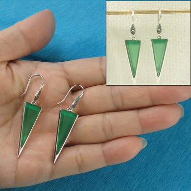 9110613-Green-Agate-Triangle-Solid-Sterling-Silver-.925-Hook-Drop-Dangle-Earrings