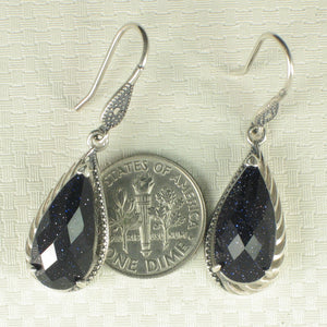 9110621-Solid-Sterling-Silver-Hook-Pear-Blue-Sandstone-Dangle-Drop-Earrings