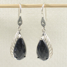 Load image into Gallery viewer, 9110621-Solid-Sterling-Silver-Hook-Pear-Blue-Sandstone-Dangle-Drop-Earrings