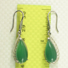 Load image into Gallery viewer, 9110623-Solid-Sterling-Silver-Hook-Pear-Green-Agate-Dangle-Drop-Earrings