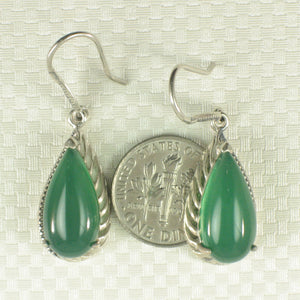 9110623-Solid-Sterling-Silver-Hook-Pear-Green-Agate-Dangle-Drop-Earrings