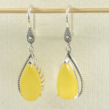 Load image into Gallery viewer, 9110624-Solid-Sterling-Silver-Hook-Pear-Yellow-Agate-Dangle-Drop-Earrings