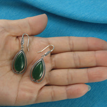 Load image into Gallery viewer, 9110633-Cabochon-Green-Agate-Solid-Sterling-Silver-Hook-Dangle-Drop-Earrings