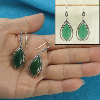 9110633-Cabochon-Green-Agate-Solid-Sterling-Silver-Hook-Dangle-Drop-Earrings