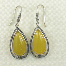 Load image into Gallery viewer, 9110634-Cabochon-Yellow-Agate-Solid-Sterling-Silver-Hook-Dangle-Drop-Earrings