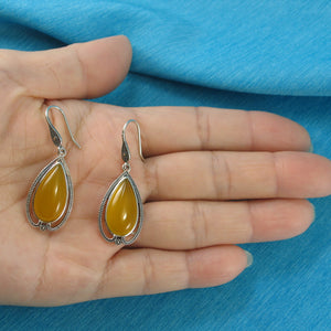 9110634-Cabochon-Yellow-Agate-Solid-Sterling-Silver-Hook-Dangle-Drop-Earrings