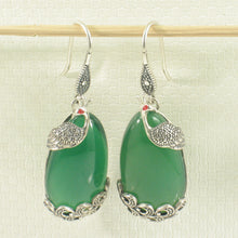 Load image into Gallery viewer, 9110673-Solid-Sterling-Silver-Hook-Unique-Green-Agate-Dangle-Earrings