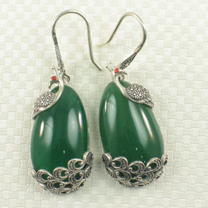 9110673-Solid-Sterling-Silver-Hook-Unique-Green-Agate-Dangle-Earrings