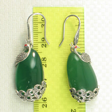 Load image into Gallery viewer, 9110673-Solid-Sterling-Silver-Hook-Unique-Green-Agate-Dangle-Earrings