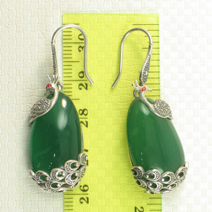 9110673-Solid-Sterling-Silver-Hook-Unique-Green-Agate-Dangle-Earrings