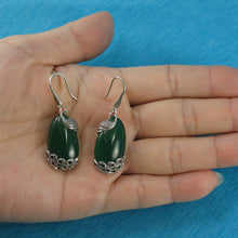 Load image into Gallery viewer, 9110673-Solid-Sterling-Silver-Hook-Unique-Green-Agate-Dangle-Earrings