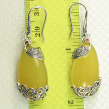 Load image into Gallery viewer, 9110674-Solid-Sterling-Silver-Hook-Unique-Yellow-Agate-Dangle-Earrings