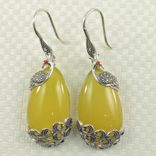 Load image into Gallery viewer, 9110674-Solid-Sterling-Silver-Hook-Unique-Yellow-Agate-Dangle-Earrings