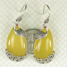 Load image into Gallery viewer, 9110674-Solid-Sterling-Silver-Hook-Unique-Yellow-Agate-Dangle-Earrings