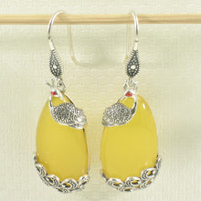 Load image into Gallery viewer, 9110674-Solid-Sterling-Silver-Hook-Unique-Yellow-Agate-Dangle-Earrings