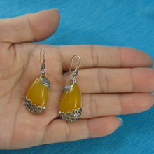 Load image into Gallery viewer, 9110674-Solid-Sterling-Silver-Hook-Unique-Yellow-Agate-Dangle-Earrings