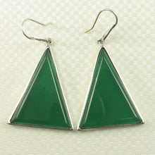 Load image into Gallery viewer, 9110683-Solid-Sterling-Silver-Hook-Triangle-Green-Agate-Dangle-Earrings