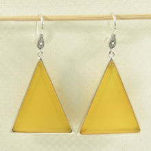 Load image into Gallery viewer, 9110684-Solid-Sterling-Silver-Hook-Triangle-Yellow-Agate-Dangle-Earrings