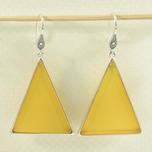 9110684-Solid-Sterling-Silver-Hook-Triangle-Yellow-Agate-Dangle-Earrings