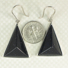 Load image into Gallery viewer, 9110701-Solid-Sterling-Silver-Hook-Triangle-Blue-Sandstone-Dangle-Earrings