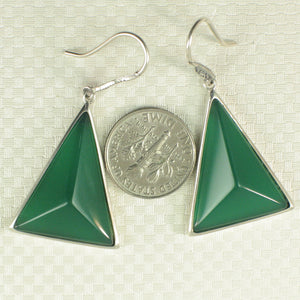 9110703-Solid-Sterling-Silver-Hook-Triangle-Green-Agate-Dangle-Earrings