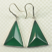 Load image into Gallery viewer, 9110703-Solid-Sterling-Silver-Hook-Triangle-Green-Agate-Dangle-Earrings
