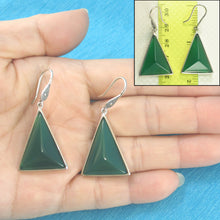 Load image into Gallery viewer, 9110703-Solid-Sterling-Silver-Hook-Triangle-Green-Agate-Dangle-Earrings