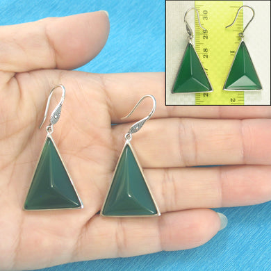 9110703-Solid-Sterling-Silver-Hook-Triangle-Green-Agate-Dangle-Earrings