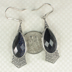9110711-Solid-Sterling-Silver-Hook-Pear-Blue-Sandstone-Dangle-Earrings