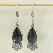Load image into Gallery viewer, 9110711-Solid-Sterling-Silver-Hook-Pear-Blue-Sandstone-Dangle-Earrings