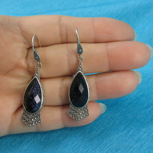 9110711-Solid-Sterling-Silver-Hook-Pear-Blue-Sandstone-Dangle-Earrings