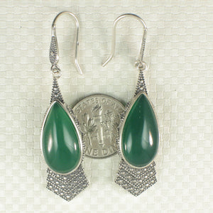 9110713-Solid-Sterling-Silver-Hook-Pear-Green-Agate-Dangle-Earrings