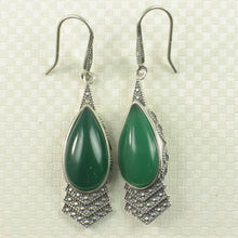 Load image into Gallery viewer, 9110713-Solid-Sterling-Silver-Hook-Pear-Green-Agate-Dangle-Earrings